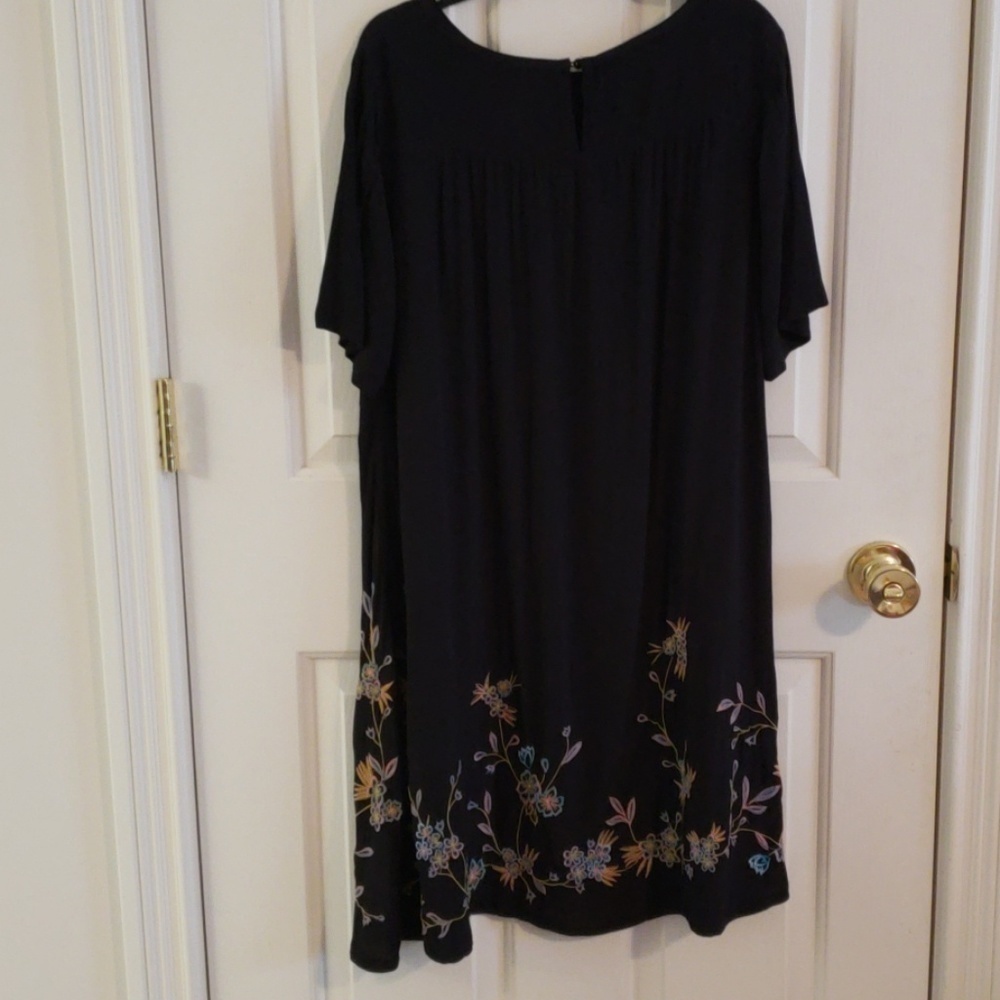 Loft Navy Blue Embroidered Floral Bird Norway Shift Dress  Size XS - Picture 9 of 11